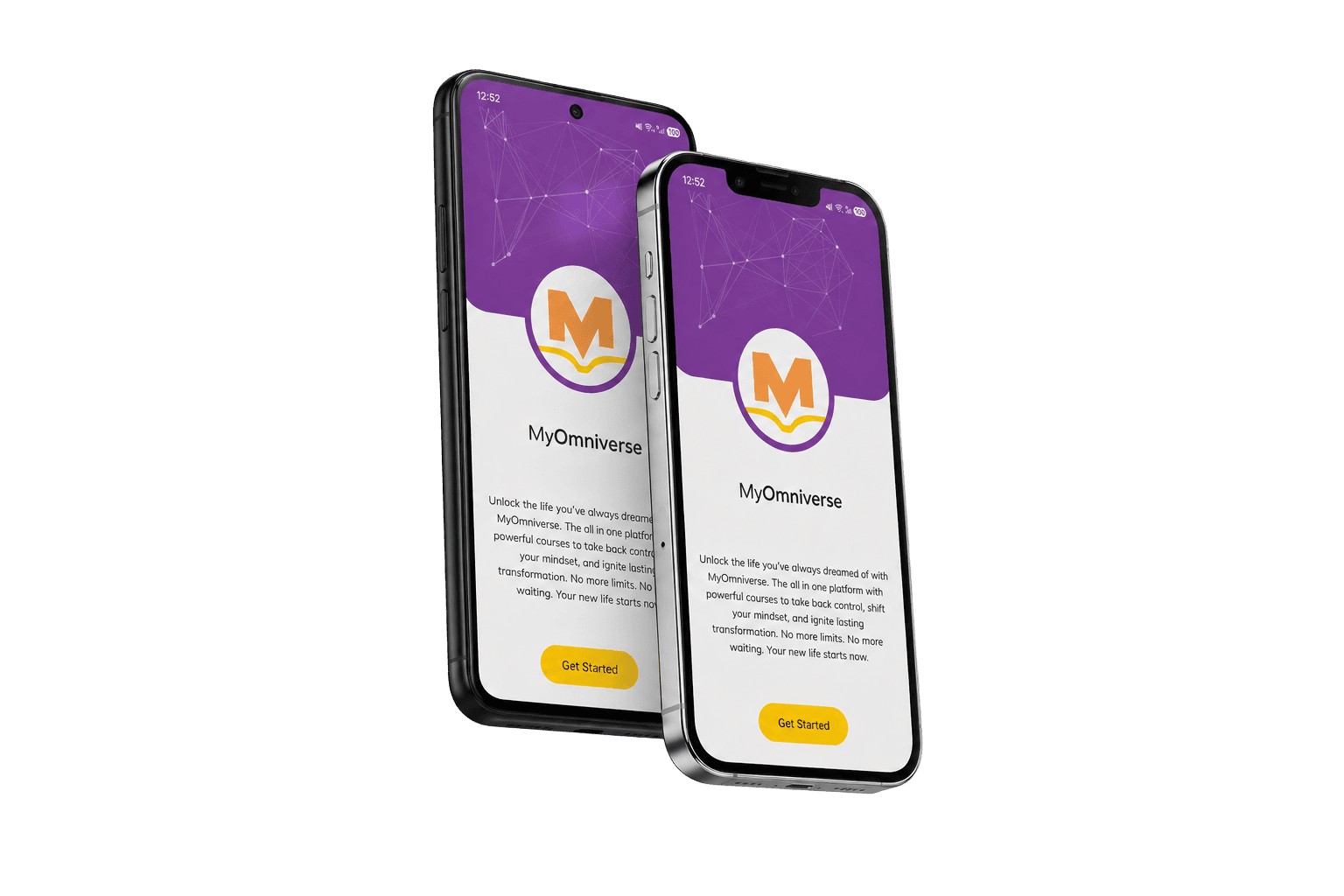 MyOmniverse mobile app on iPhone and Android · welcome screen
